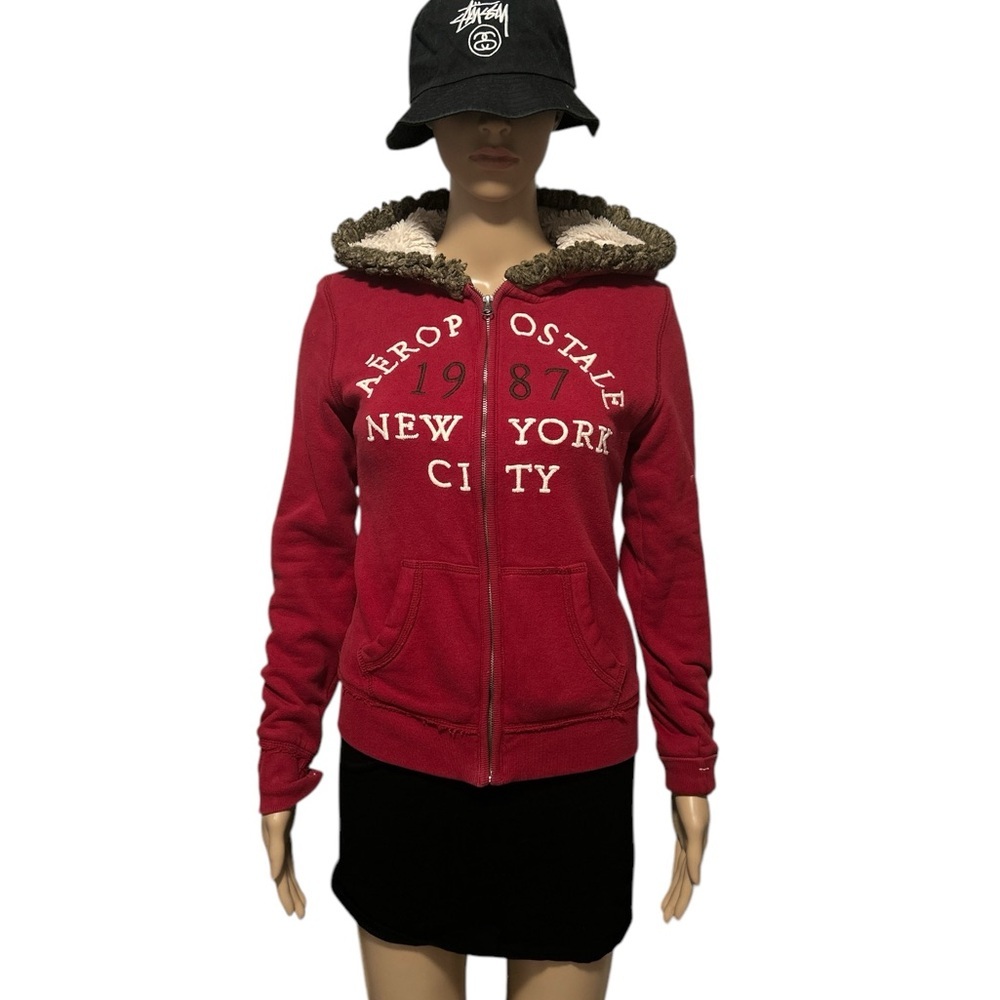 Aeropostale Red Zip-Up Hoodie, Size Medium - Picture 2 of 5